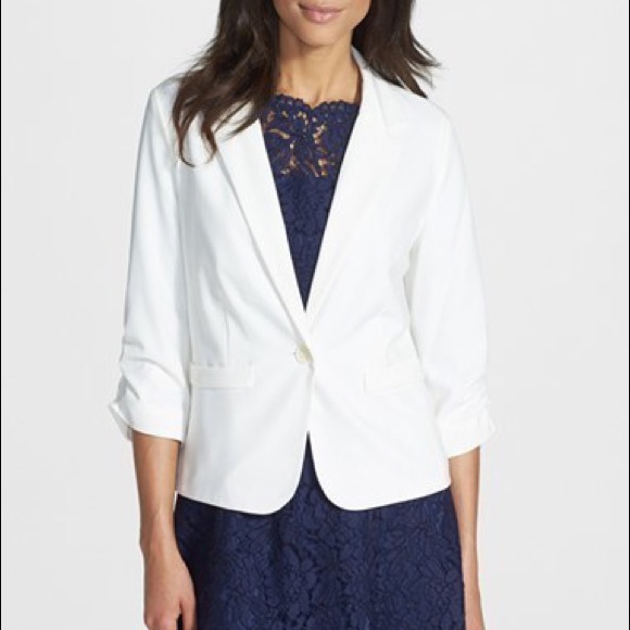 white ruched blazer